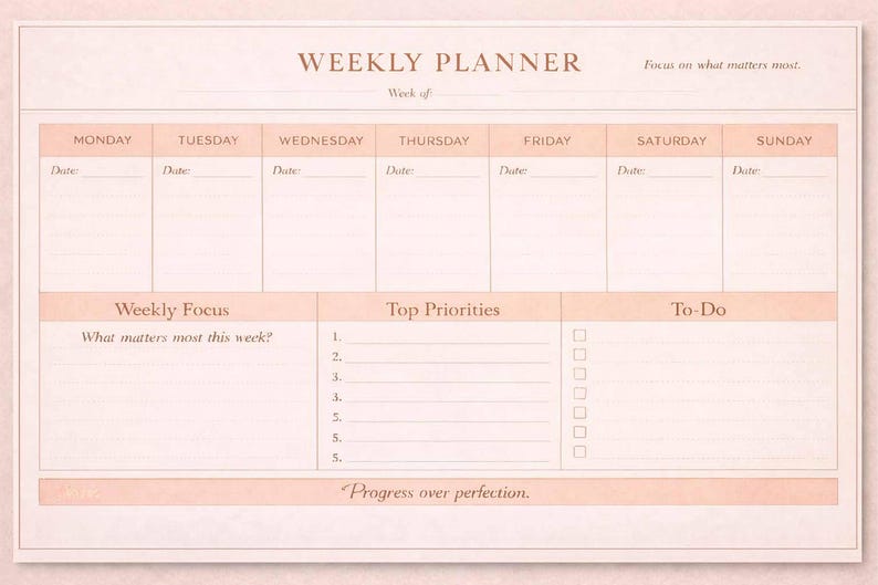 Weekly Plan Text Minimal Weekly Planner Printable | 5 Color Options (PDF Download) - Etsy