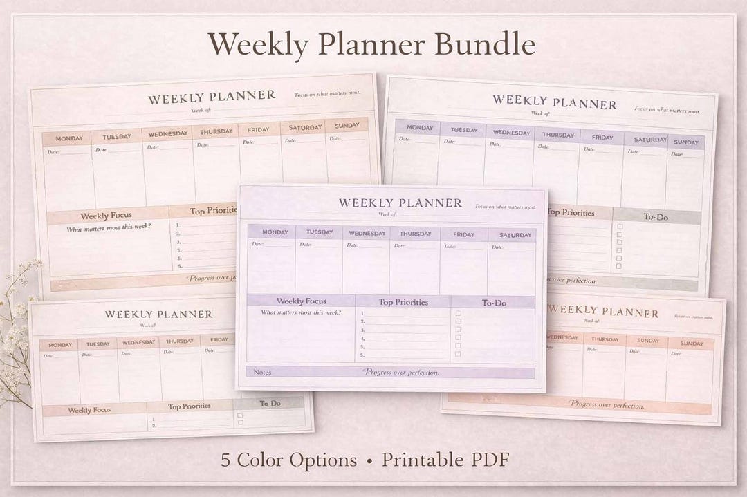 Minimal Weekly Planner Printable | 5 Color Options (PDF Download) - Etsy