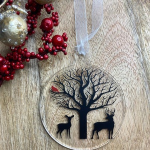 Deer and Cardinal Christmas Memorial Ornament,Cardinal Ornament,Loss of Loved One Ornament,Christmas Tree Memorial