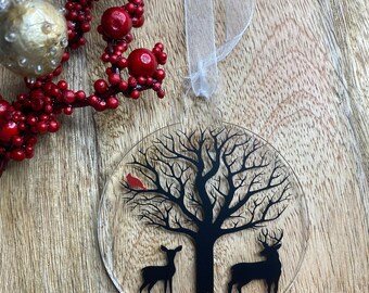 Deer and Cardinal Christmas Memorial Ornament,Cardinal Ornament,Loss of Loved One Ornament,Christmas Tree Memorial