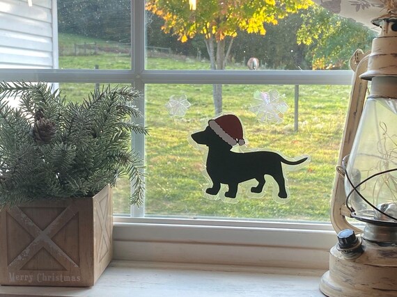 Dachshund Santa Christmas Cling, Wiener Dog Gift, Window Cling ,Sun Catcher,Doxie lover gift, Dachshund lover gift , dachshund memorial gift
