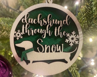 Dachshund Christmas Tree Ornament, Weiner Dog Ornament, Dachshund through the snow, Weenie wonderland ornament, Gifts for Dachshund Moms