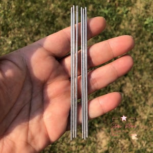 Könnte beinhalten: Fünf silberne Metallstäbe mit spitzen Enden. Die Stäbe werden in einer Hand gehalten.