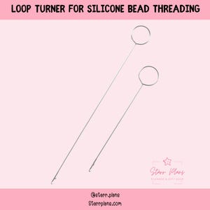 May include: Two silver loop turners for silicone bead threading. The turners are different sizes and have a hook at the end of the handle.