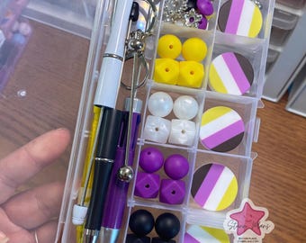 Non Binary Pride DIY Beaded Pen Kit | NonBinary Flag Beadable Pen & Keychain Craft Kit