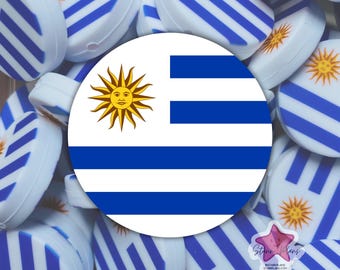 Uruguay Round Flag Silicone Focal Bead - Craft DIY Supplies World Cup Soccer