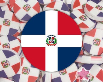 Dominican Republic Round Flag Silicone Focal Bead - Beadable Pens and Keychains DIY Crafts