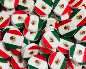 Mexican Flag Round Silicone Focal Bead - Mexico Beadable Pen Beaded Keychains Gifts Latinos Los Angeles