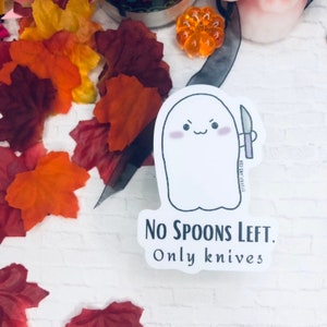 Stabby Ghost geen lepels links mes vinyl sticker sticker zelfzorg grenzen Spoonie geestelijke gezondheid Snarky grappige planner zelfliefde