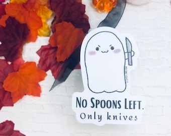 Stabby Ghost Keine Löffel Linkes Messer Vinyl Aufkleber Aufkleber Selbstfürsorge Grenzen Spoonie Psychische Gesundheit Snarky Lustig Planer Selbstliebe