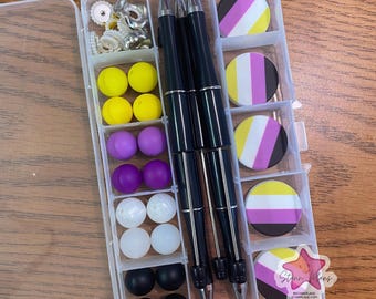 NonBinary Pride DIY Beaded Pen Kit | Non Binary Flag Beadable Pen Craft Kit