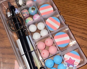 Transgender Pride DIY Beaded Pen Kit | Trans Flag Beadable Pen & Keychain Craft Kit