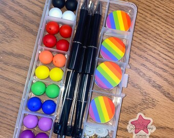 LGBT Rainbow Pride Flag DIY Beaded Pen Kit | Beadable Pen Craft Kit
