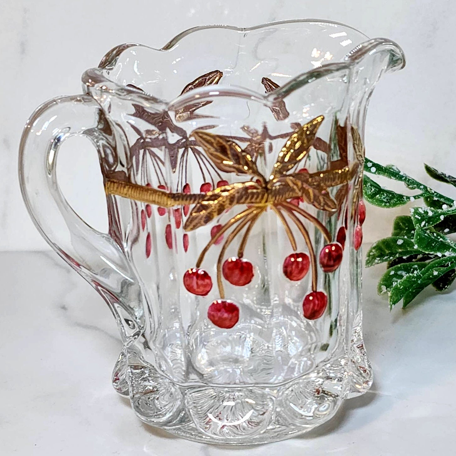 Vintage Miniature Moser Old Northwood Cherry Thumbprint Glass Pitcher