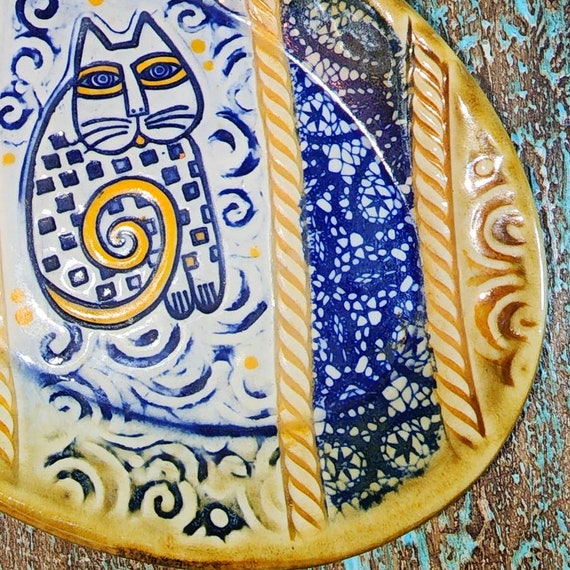Handmade Oval Pottery Kitty Cat Trinket/Jewelry D… - image 3