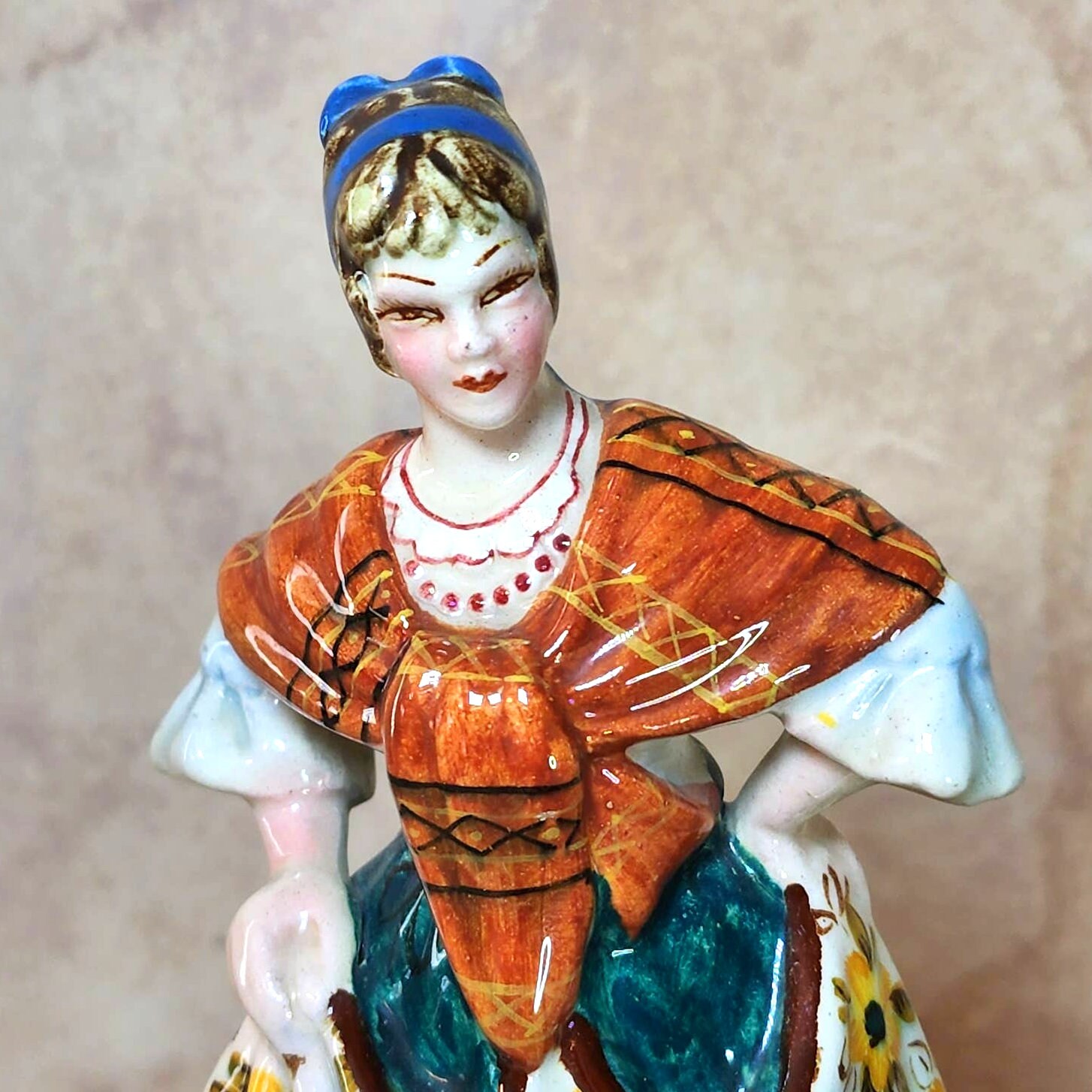 ZSZ Nove Italy Lady With Basket of Flowers Ceramic Figurine