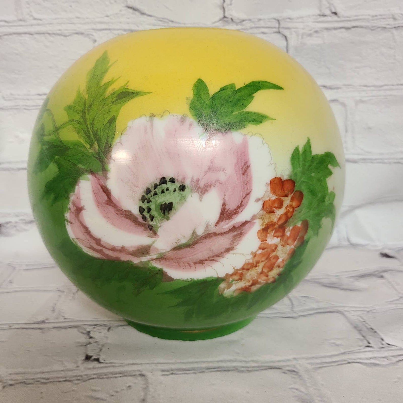 Vintage Hand Painted Hurricane Glass Lamp Shade Etsy