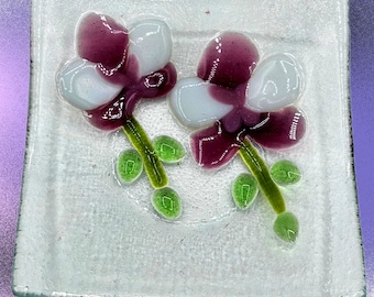 Elegant Art Glass Jewelry Dish with Floral Design by Dynasty Gallery Ring Dish 4" | Trinket Dish | Ring Dish | Jewelry Tray | Art Glass
