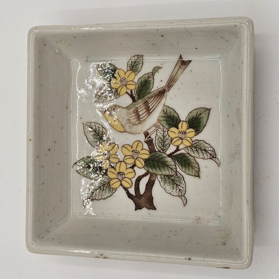 Vintage Otagiri Stoneware Floral Bird Trinket Dis… - image 4