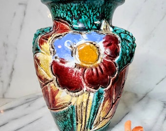 Vintage Fratelli Fanciullacci Majolica Vase | Brutalist Floral Italian Pottery
