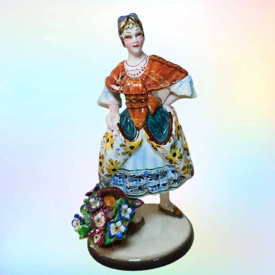 人気沸騰ブラドン With Lady Italy Nove ZSZ Basket Figurine Ceramic Flowers of 工芸品