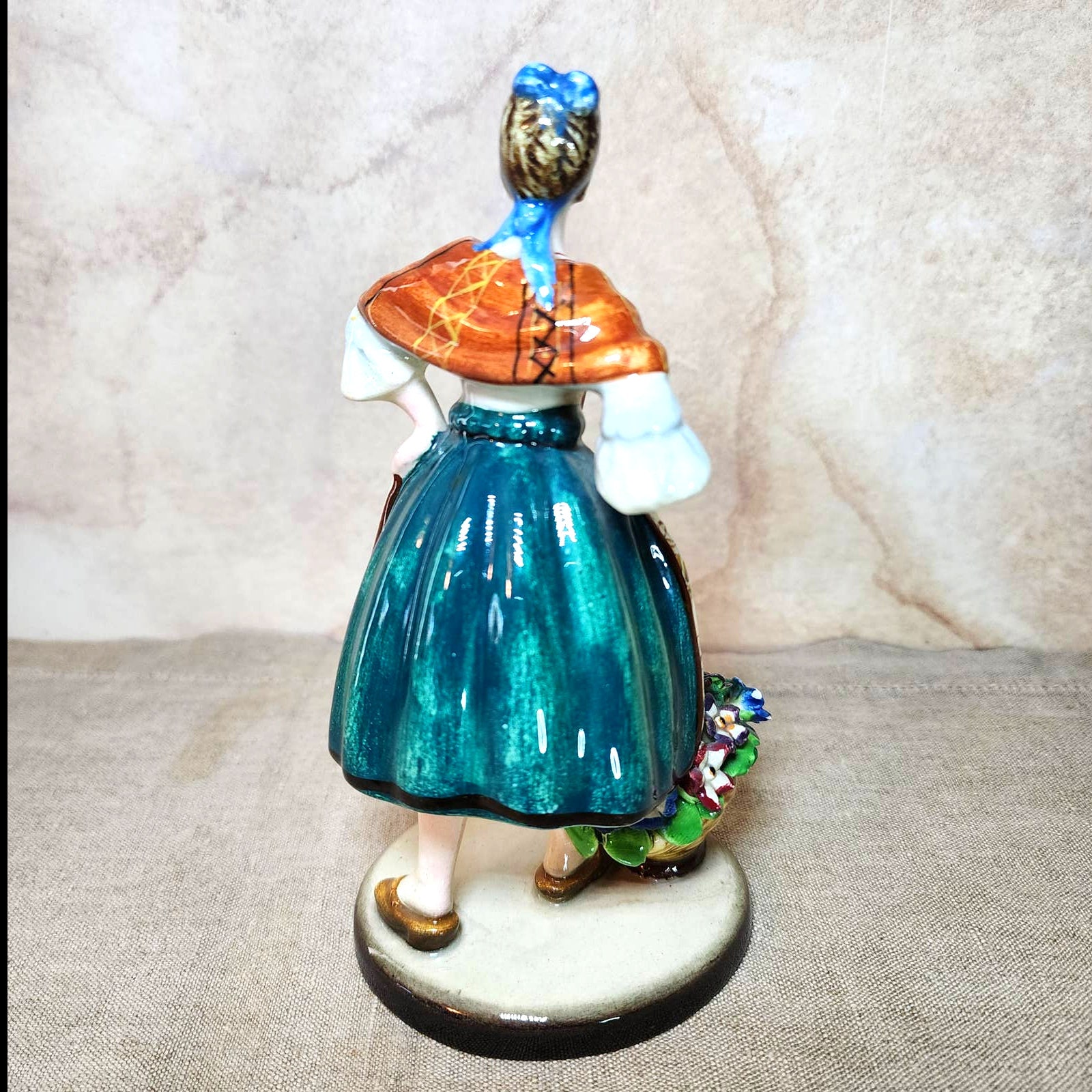 ZSZ Nove Italy Lady With Basket of Flowers Ceramic Figurine