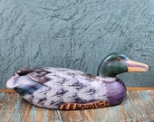Vintage Hand Carved Wood Mallard Duck Decoy Pintail Feathers Hand Painted 10 x 4