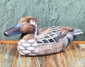 Vintage Hand Carved Wood Mallard Duck Decoy Pintail Feathers Hand Painted 3.5x8