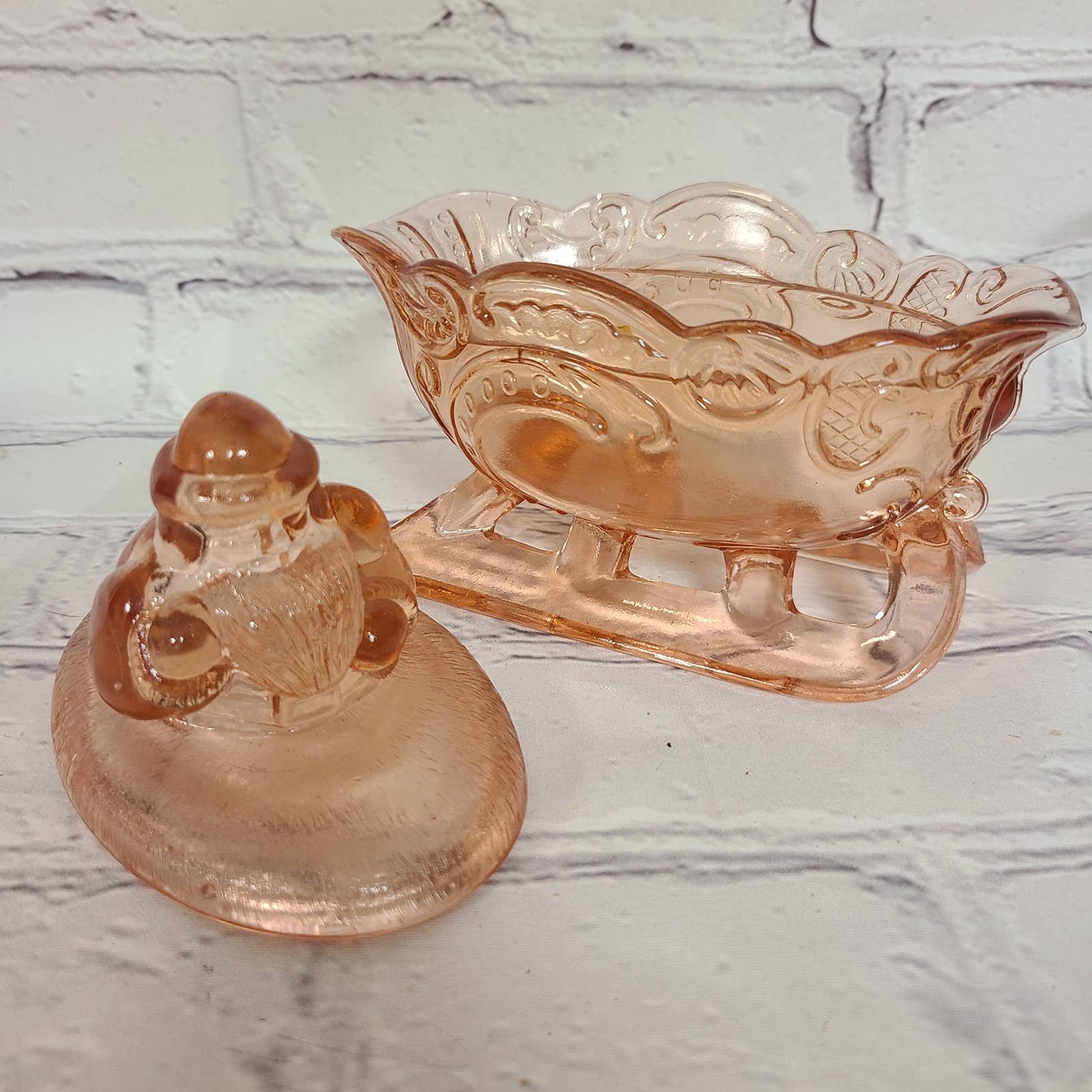 Vintage Westmoreland Santa Christmas Dish with Lid Pink Glass Etsy