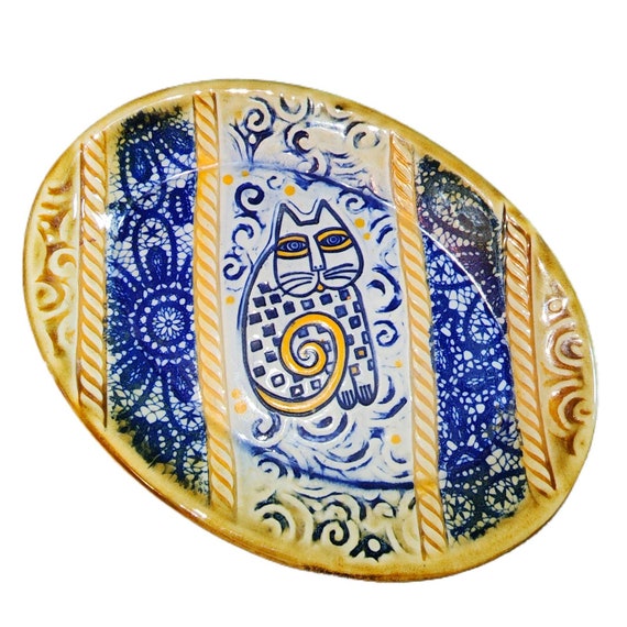 Handmade Oval Pottery Kitty Cat Trinket/Jewelry D… - image 1