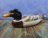 Vintage Hand Carved Wooden Mallard Duck Decoy Hand Painted 11 quot x 4 quot