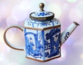 2001 Kelvin Chen Enameled Miniature Blue White Oriental Asian Teapot COA