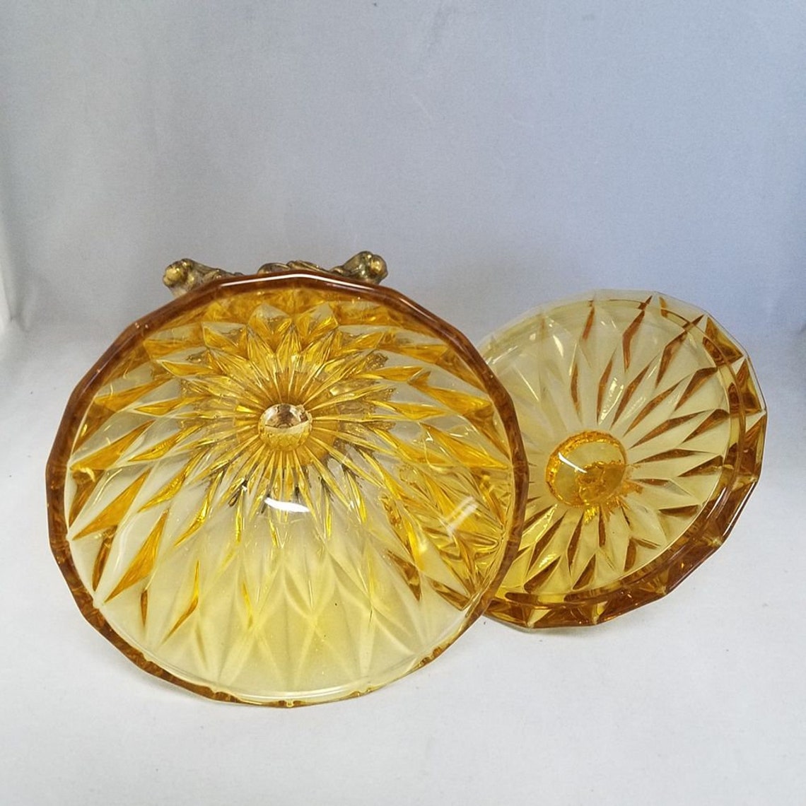 Amber Glass Candy Dish/Lid With Ornate Metal Base Etsy