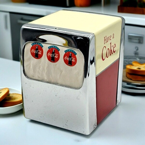 Vintage Coke Chrome Napkin Dispenser | 1994 Retro Diner Style with Original Napkins | Vintage Coke Kitchen Decor | Soda Shop