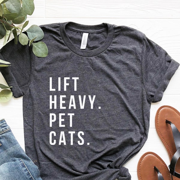 Lift Heavy Pet Cats Shirt, Weightlifting Shirt Funny Gym Shirt Cat Lover Weightlifting Gift Weightlifter Cat Owner Powerlifting Shirt