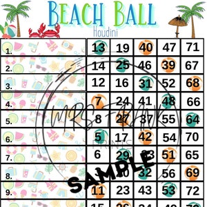Online Printable Bingo Game | 75 Ball | Summer Beach Ball Houdini