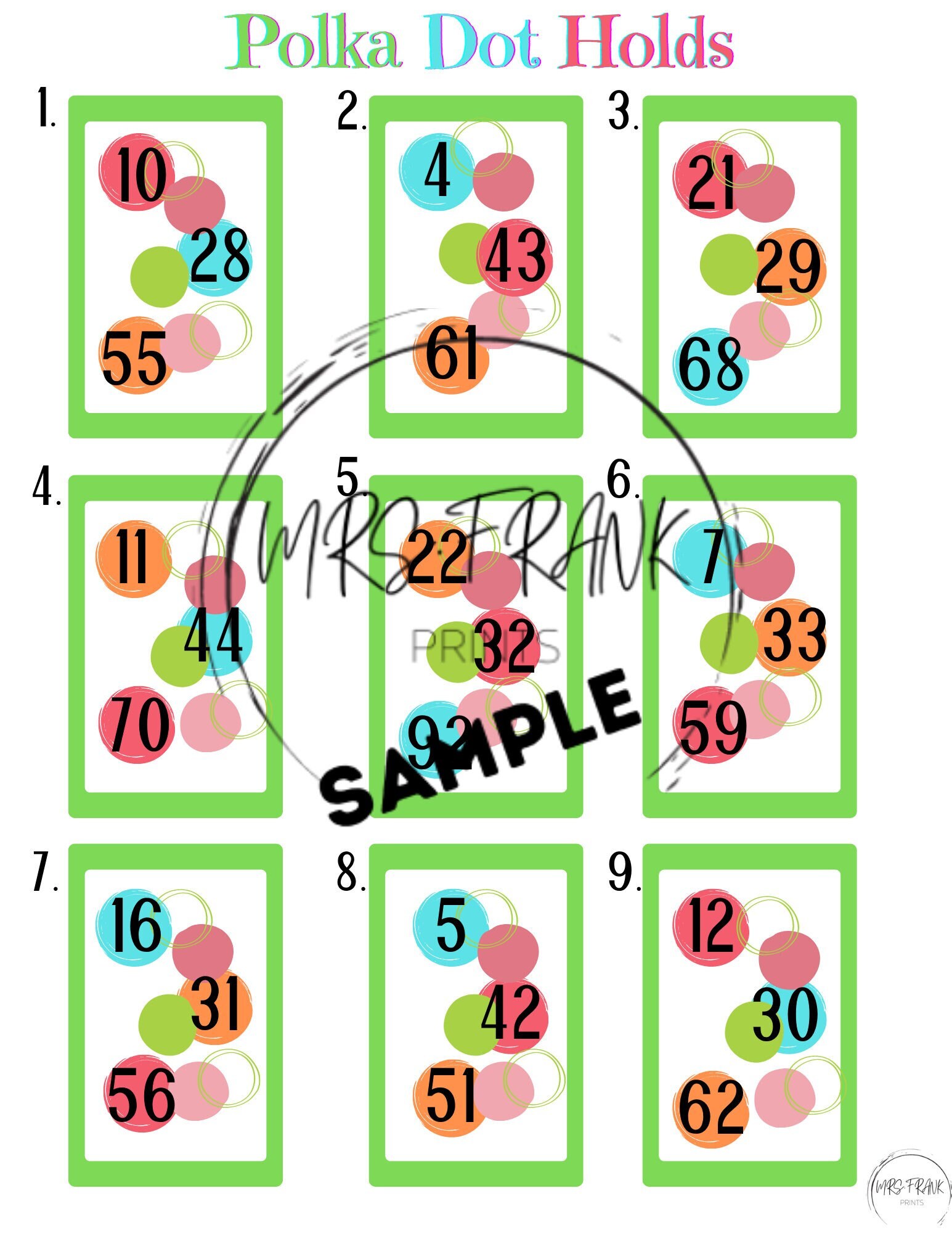 Online Printable 1-75 Bingo Holds Game 75 Ball Polka Dot Holds - Etsy