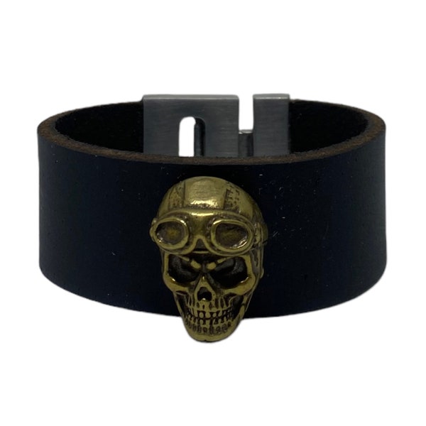 Lederarmband schwarz Aaron Bane 3cm breit mit Totenkopf