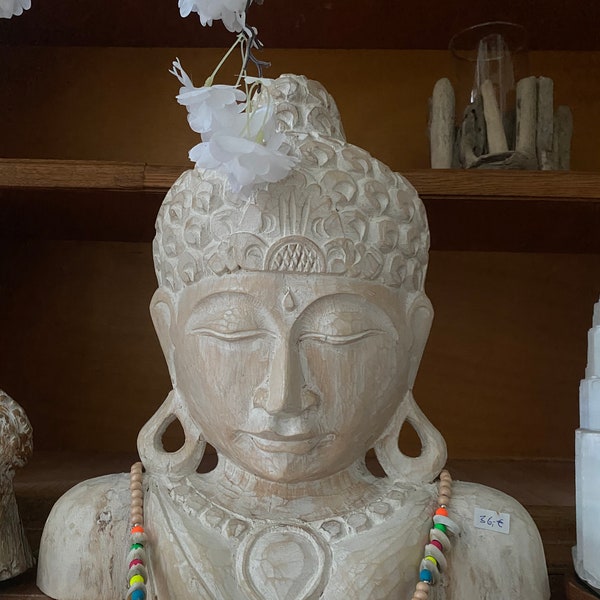 Buddha Kopf White Handarbeit aus Holz Albesia