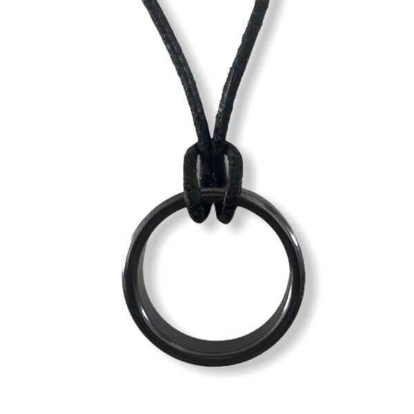 Collier avec anneau en hématite, collier, collier avec hématite, ronde, pierre de guérison pour femmes et hommes, polie avec lanière en cuir