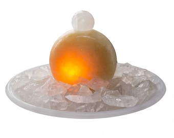 Fuente interior cascada fuente de mesa rodaja de aragonito con bola de calcita