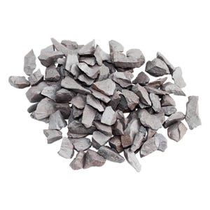 May include: A pile of small, gray and brown, irregularly shaped rocks.