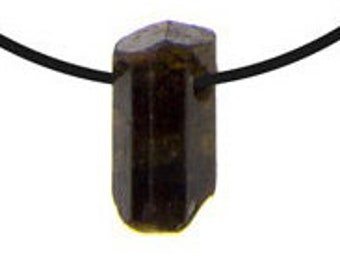 Pendentif en tourmaline, Pendentif pour chaîne percé, marron, naturel (Dravit) env. 3 cm originaire d’Inde, avec lanière en cuir noir