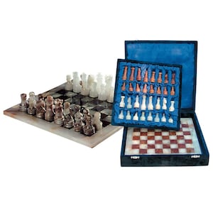 Chess game made of onyx marble Standard approx. 30 cm x 30 cm Scach with velvet head and chess pieces Unique Handmade Hand made Onyx Marble