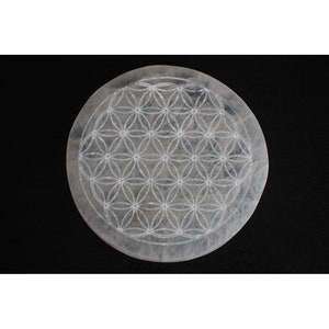 Selenite charging plate flower of life charging plate large crystal plate natural energy plate gemstone healing stone natural stone coaster.