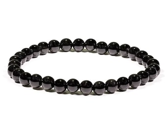 Pulsera de turmalina negra (Schorl) con pulsera de 31 bolas de piedras preciosas bolas de piedras curativas de aproximadamente 6 mm hechas a mano