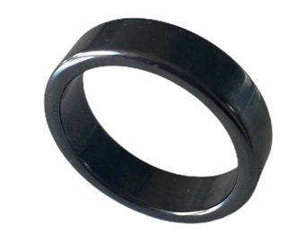 Women's and men's ring made of hematite gemstone stone ring narrow Flat plain dark grey 6 mm high quality