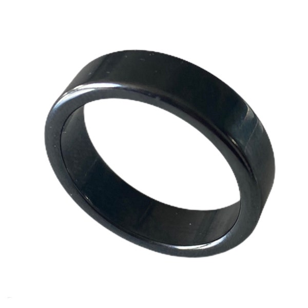 Bague femme et homme en pierre précieuse hématite bague étroite Plat uni gris foncé 6 mm haute qualité