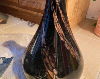 Bodenvase Vase Groß Blumenvase Schwarz Gold Handgemacht Glas