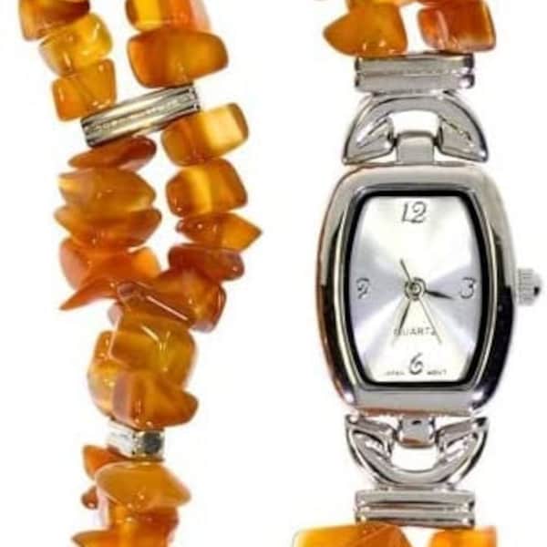 Gemstone Wristwatch Watch Carnelian Handmade